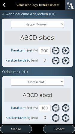 A betűtípusokat is kiválaszthatja az egyes szövegtípusokhoz.